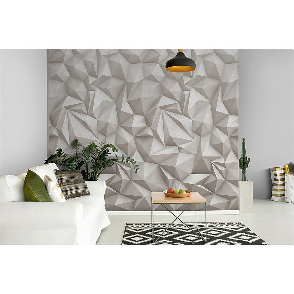 Grandeco 3D Concrete Grey Geometric Digital Wallpaper Mural