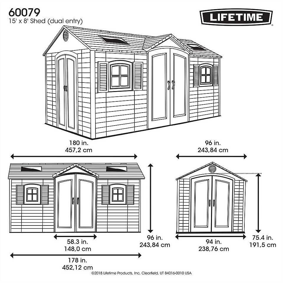 Lifetime 15 x 8ft Outdoor Storage Shed