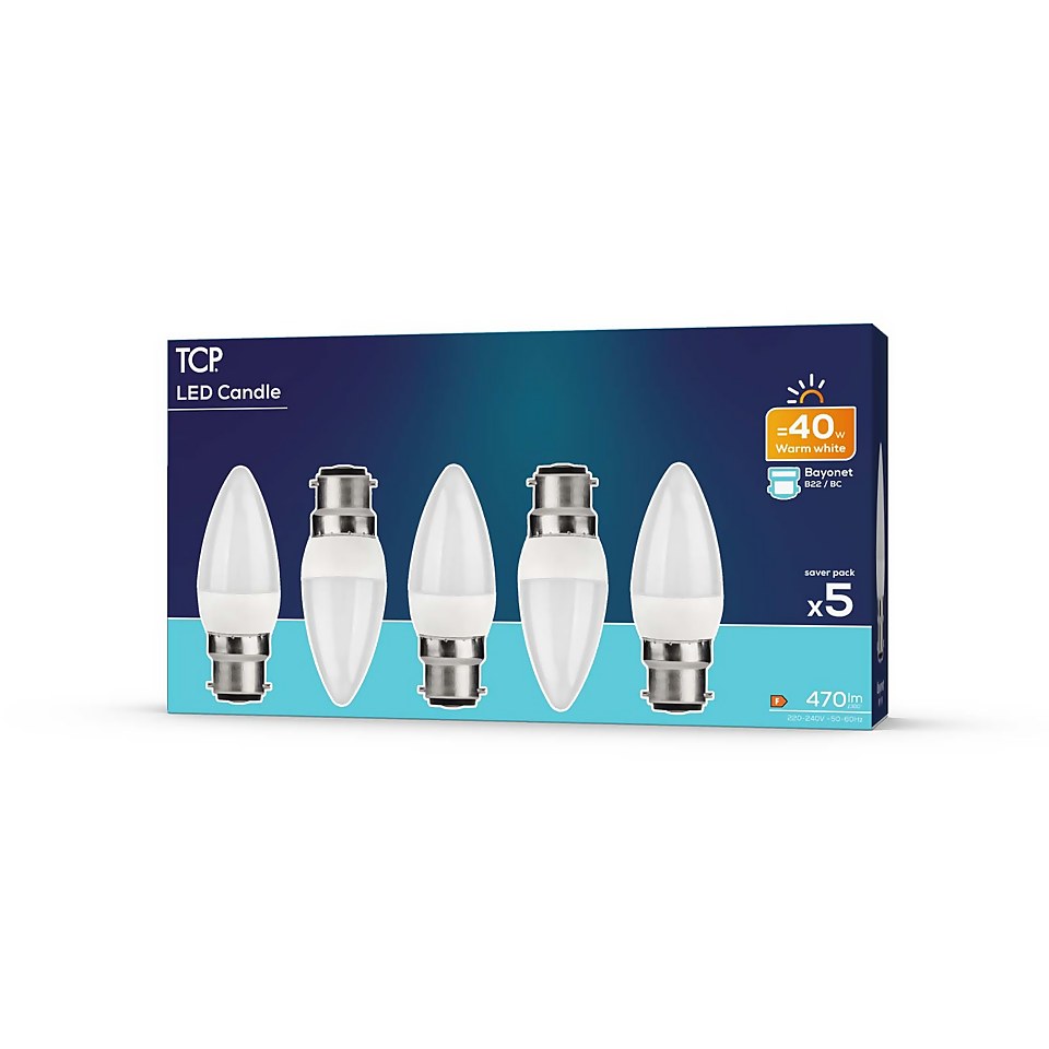 TCP LED Candle 40W BC Warm Light Bulb - 5 pack