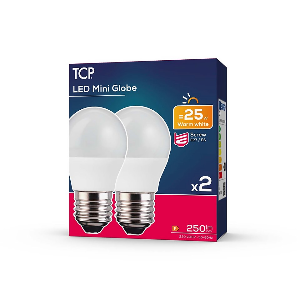 TCP LED Globe 25W ES Warm Nd Light Bulb - 2 pack