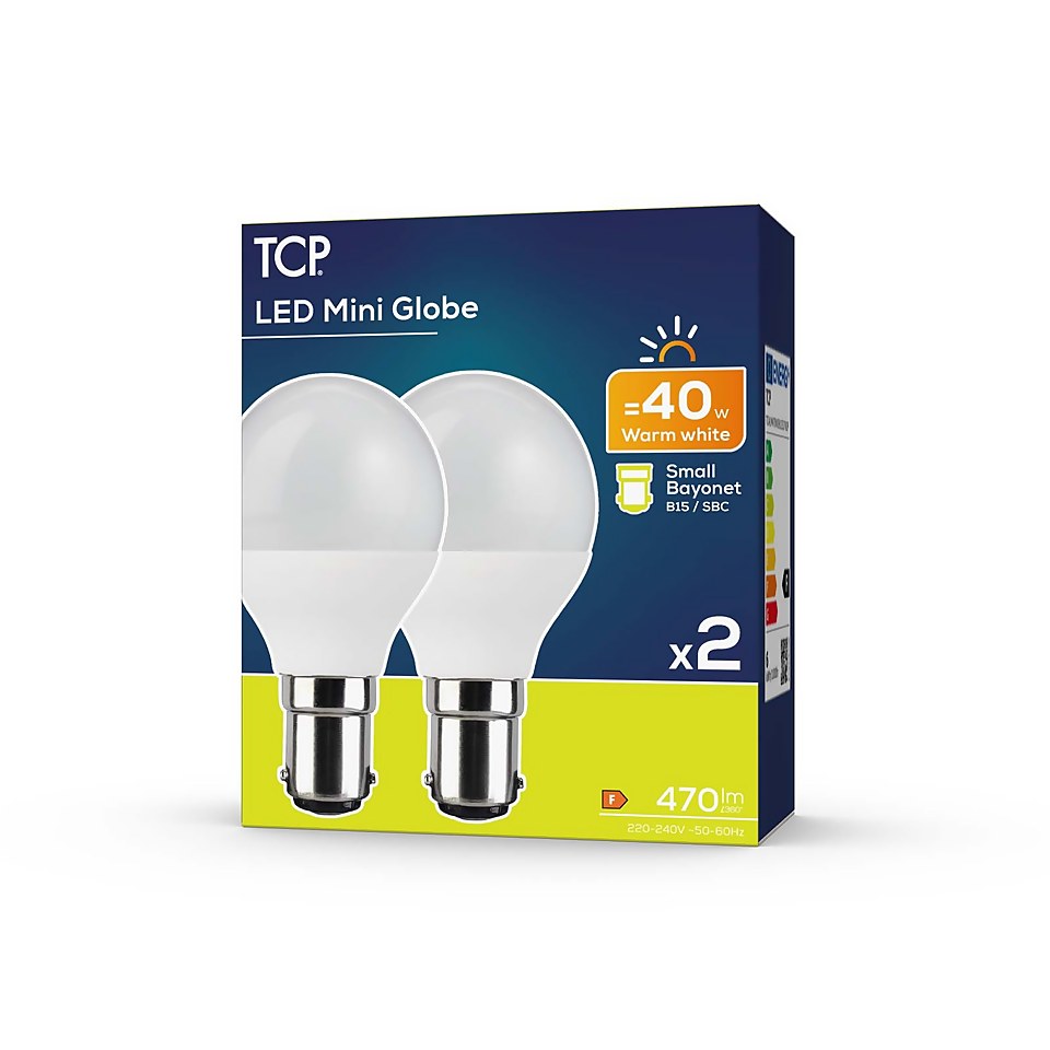 TCP LED Globe 40W SBC Warm Nd Light Bulb - 2 pack