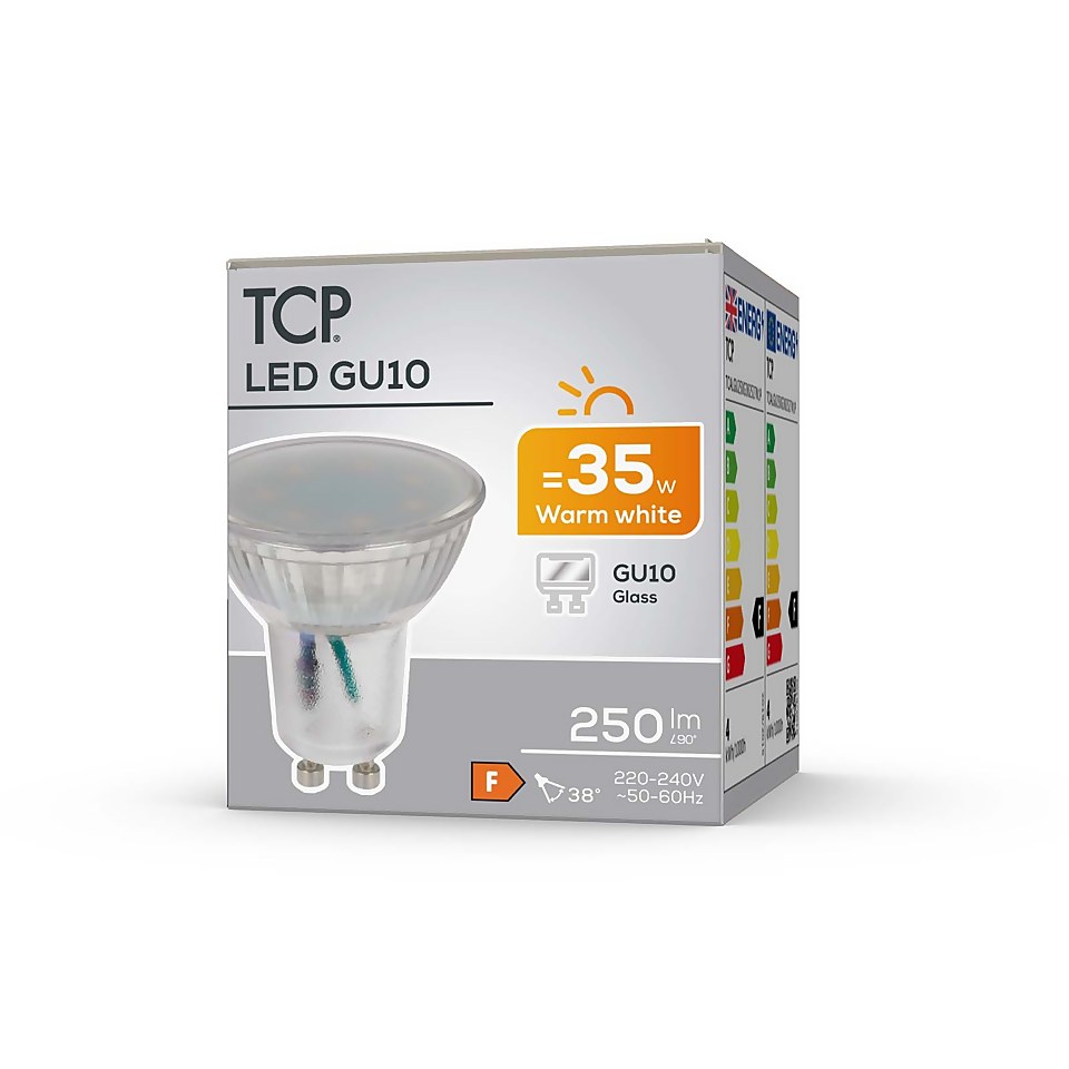 TCP LED Glass GU10 35W Warm Light Bulb