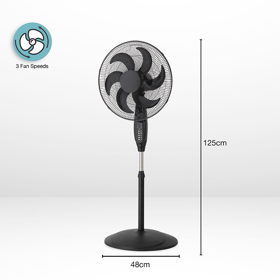 18 Inch Oscillating Pedestal Fan with Remote Control - Black