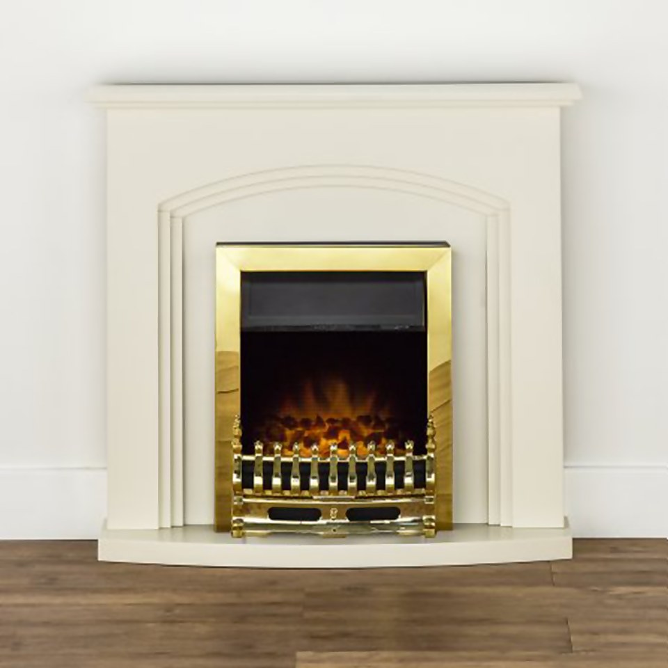 Adam Truro Fireplace Surround & Blenheim Electric Fire with Flat to Wall Fitting - Cream & Brass