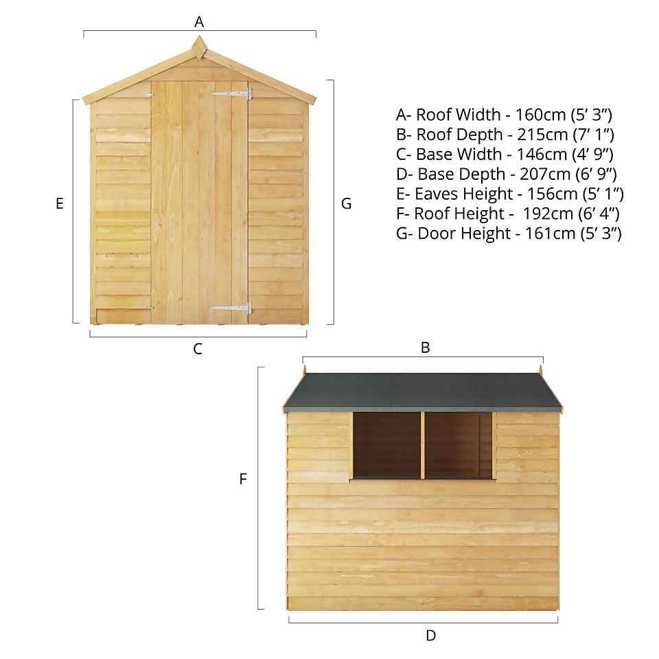 Mercia 7 x 5ft Overlap Apex Shed - incl. Installation