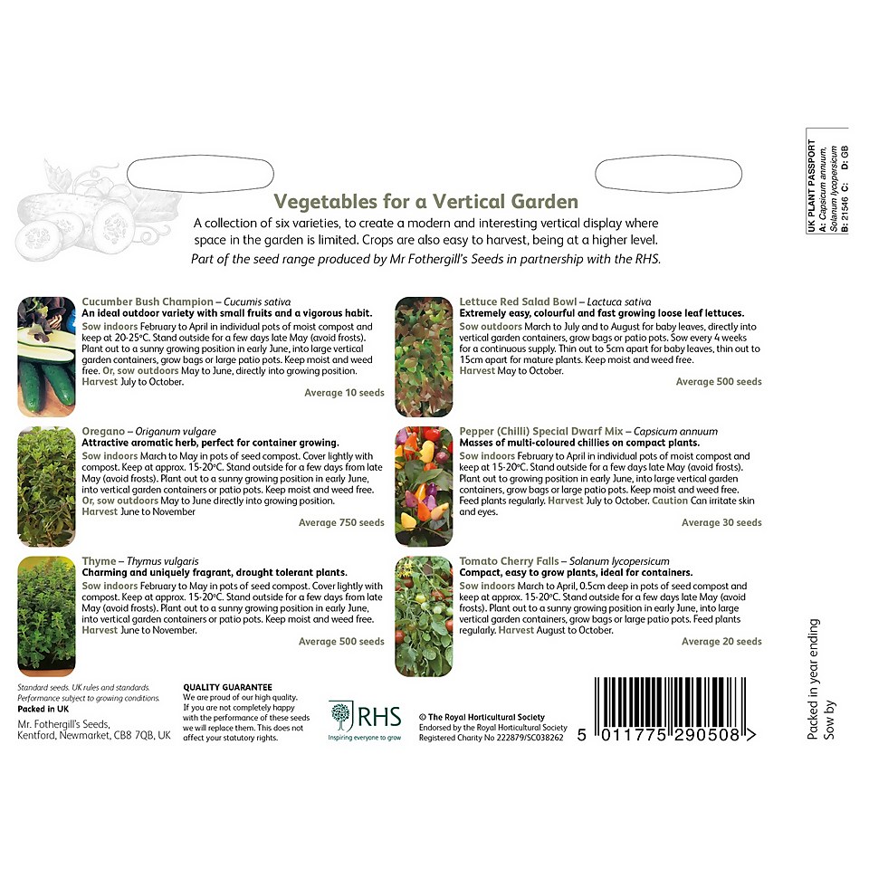 RHS Vegetables for a Vertical Garden Collection
