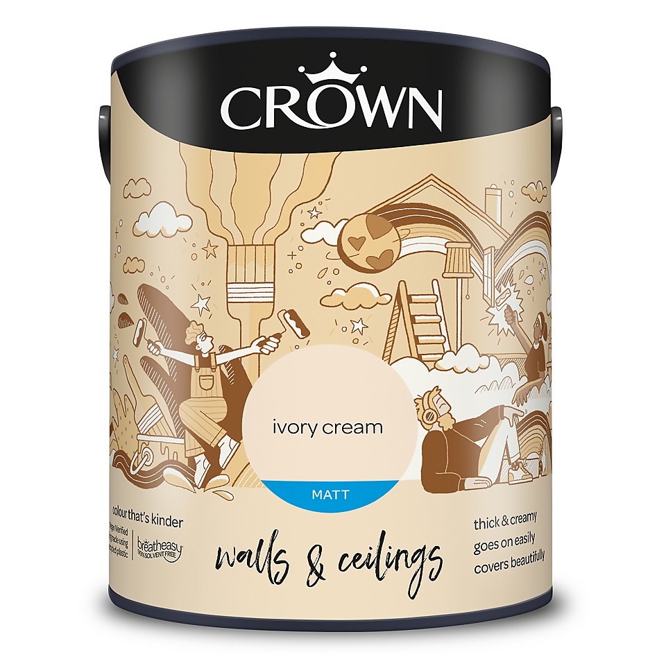 Crown Walls & Ceilings Matt Emulsion Paint Ivory Cream - 5L