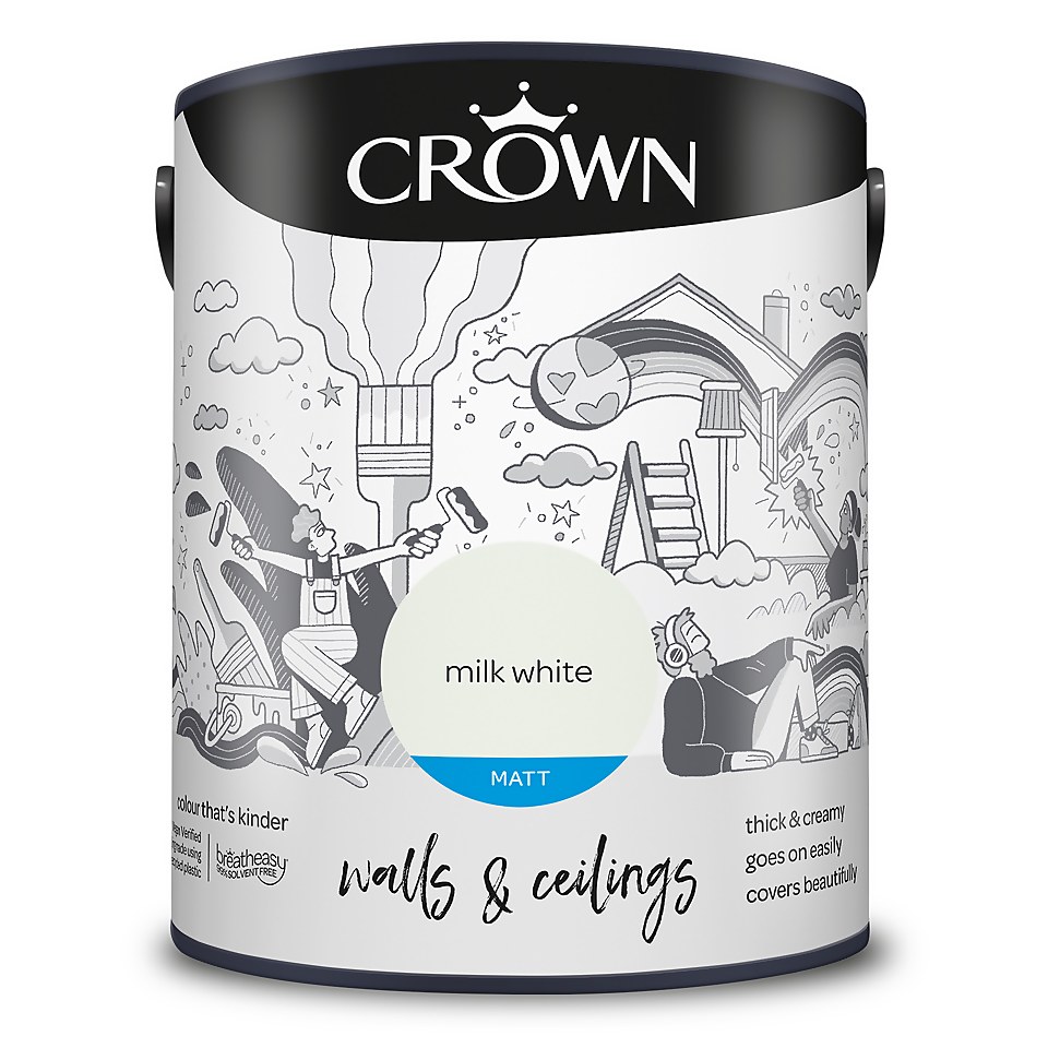 Crown Walls & Ceilings Matt Emulsion Paint Milk White - 5L