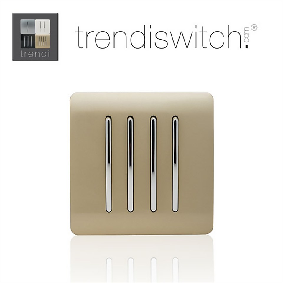 Trendi Switch 4 Gang 2 Way 10 Amp Rocker Light Switch in Screwless Gold