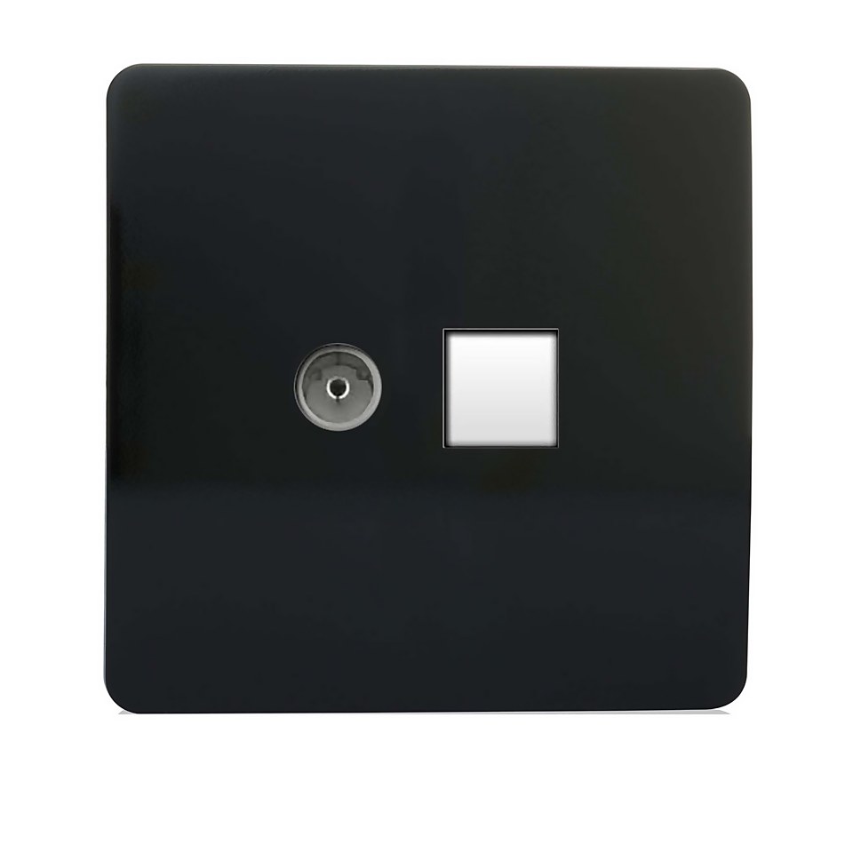 Trendi Switch TV Co-axial and Telephone Sockets in Screwless Black