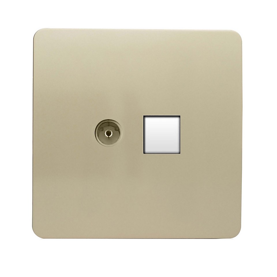Trendi Switch TV Co-axial and Telephone Sockets in Screwless Gold