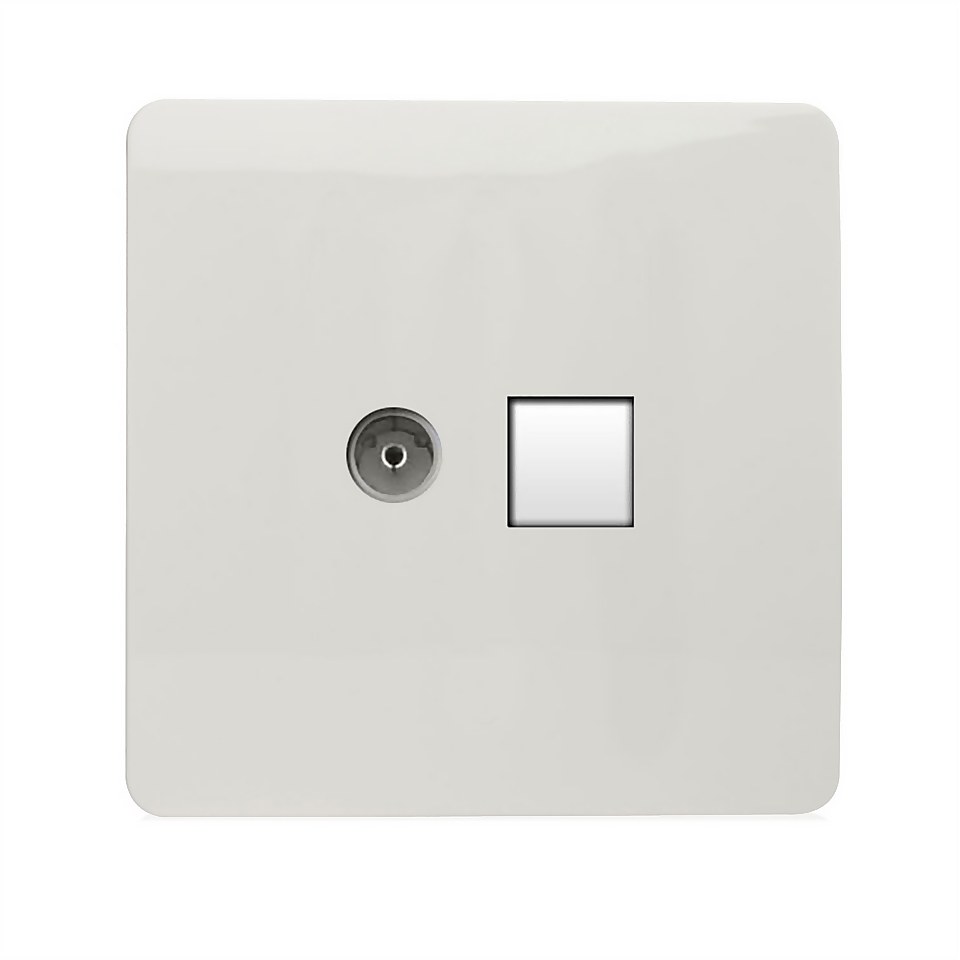 Trendi Switch TV Co-axial and PC Ethernet Sockets in Screwless White