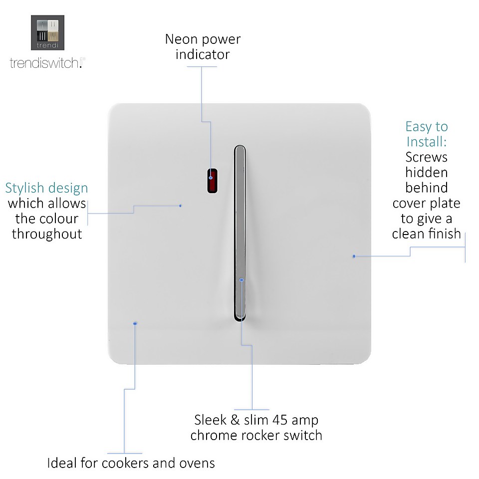 Trendi Switch 45 amp Neon Insert Cooker Switch in Screwless White