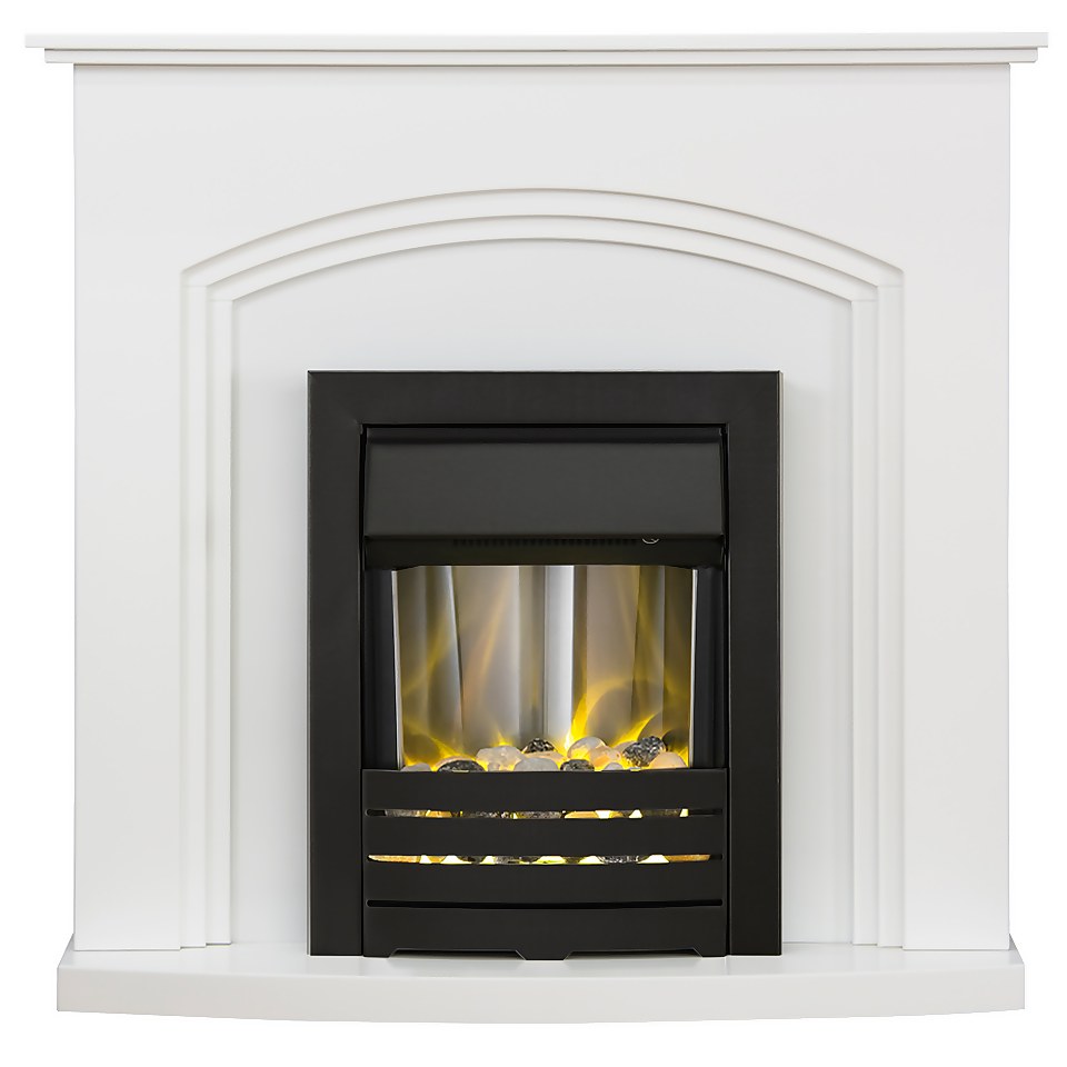 Adam Truro Fireplace Surround & Helios Electric Fire with Flat to Wall Fitting - White & Black