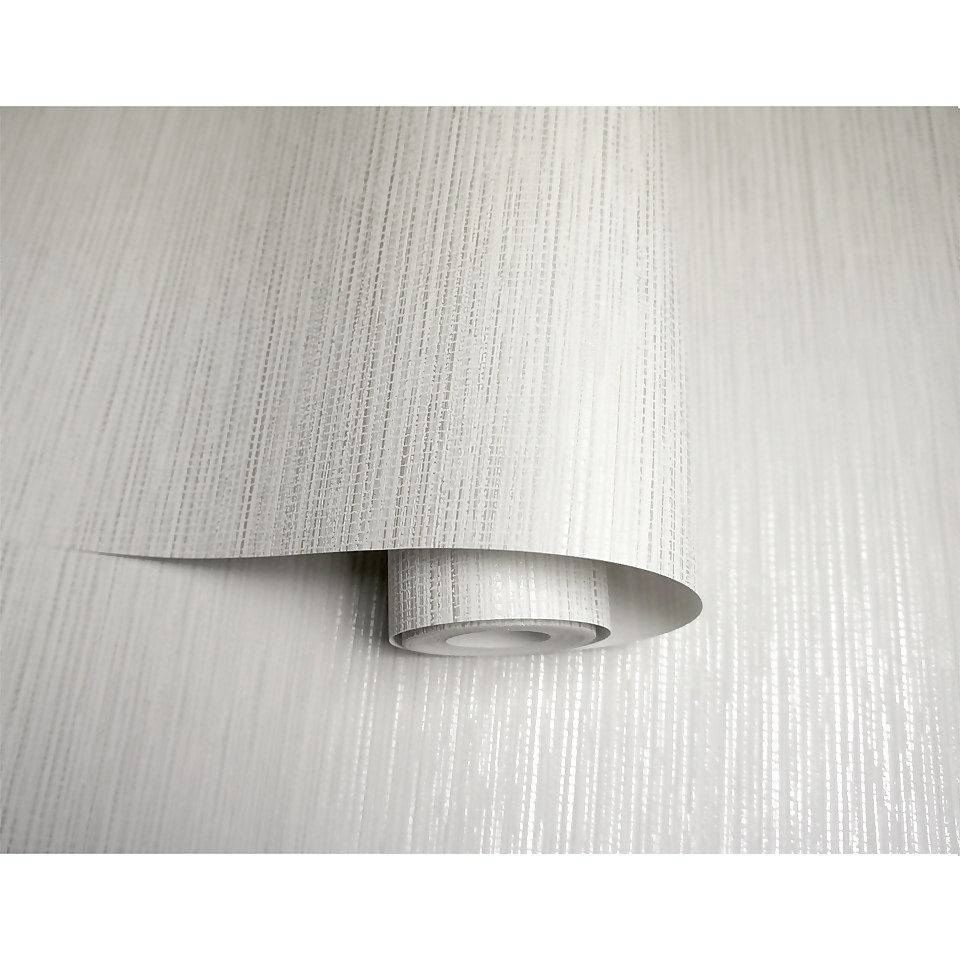 Holden Decor Bambara Plain Textured Metallic White Wallpaper