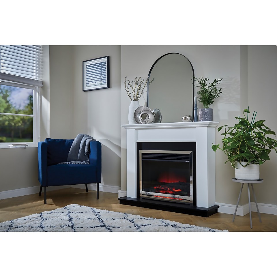 Suncrest Antigua Electric Fire Suite with Smart Remote & Flat to Wall Fitting - White, Graphite & Chrome