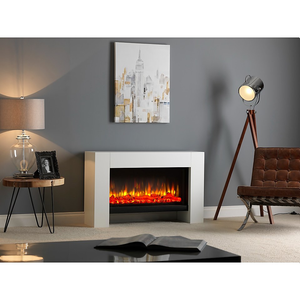 Suncrest Detroit Optiflame Electric Fire Suite with Flat to Wall Fitting - White