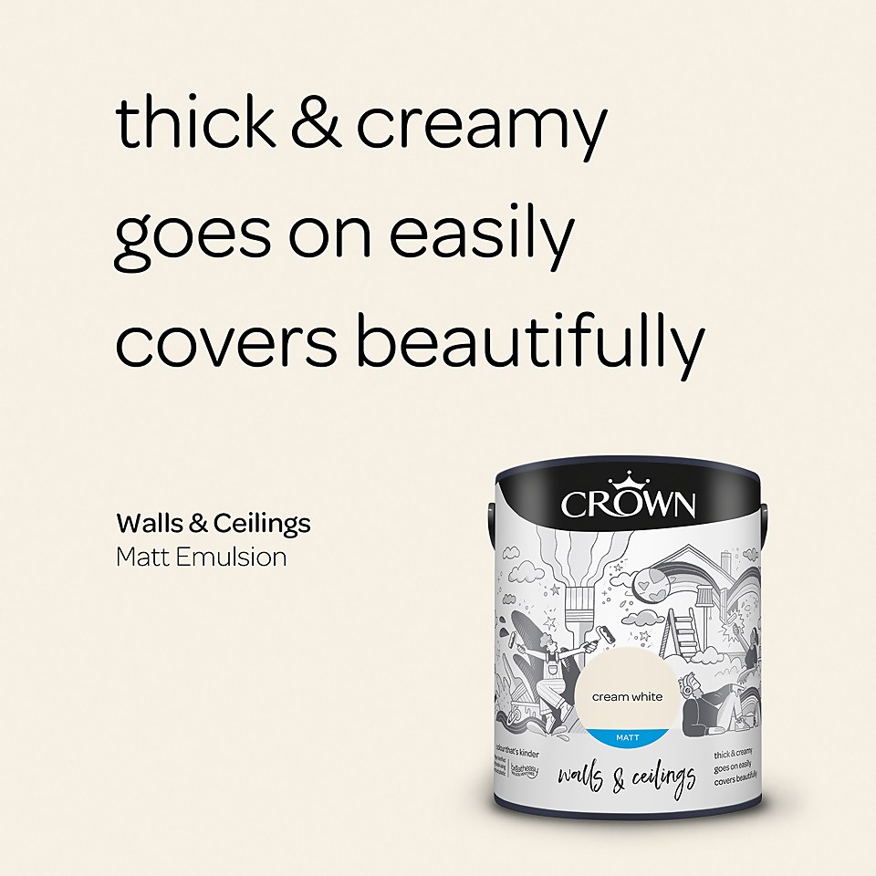 Crown Walls & Ceilings Matt Emulsion Paint Cream White - 5L