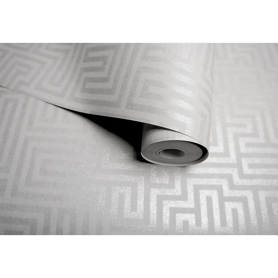 Holden Decor Labyrinth Geometric Textured Metallic Grey Wallpaper