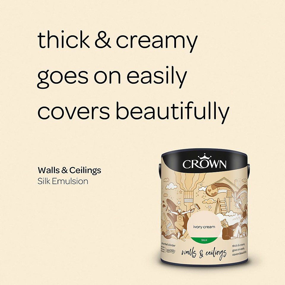 Crown Walls & Ceilings Silk Emulsion Paint Ivory Cream - 5L