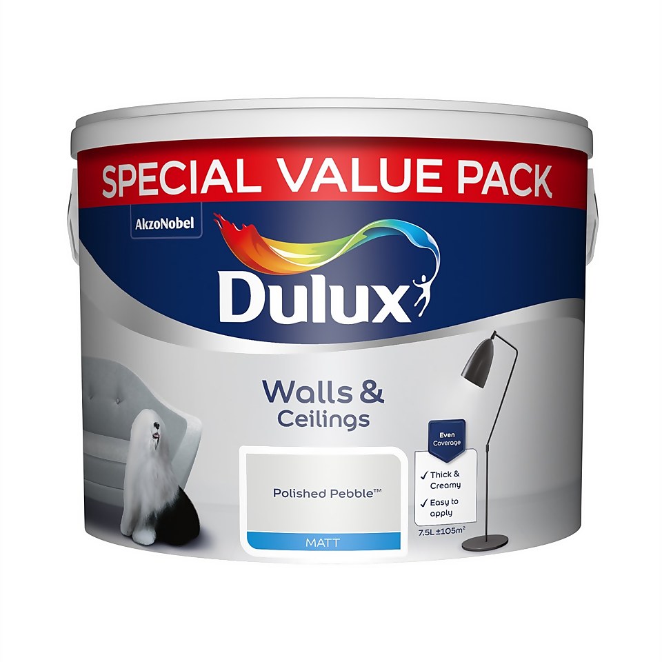 Dulux Walls & Ceilings Matt Emulsion Paint Polished Pebble - 7.5L