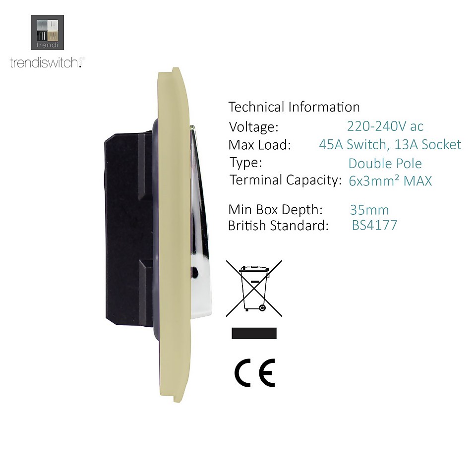 Trendi Artistic Modern 45 A Cooker Switch Inc Plug Socket and Neon Insert Champagne Gold