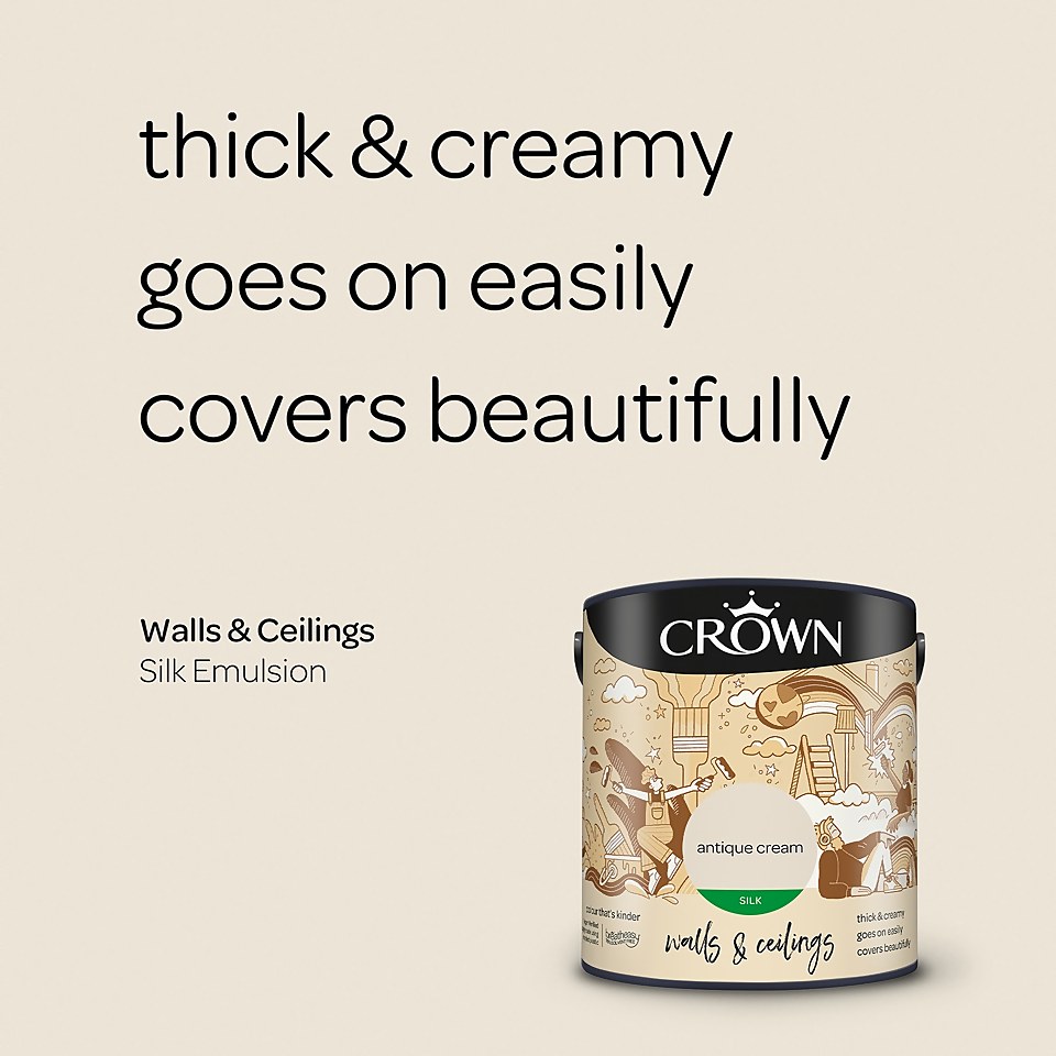 Crown Walls & Ceilings Silk Emulsion Paint Antique Cream - 2.5L
