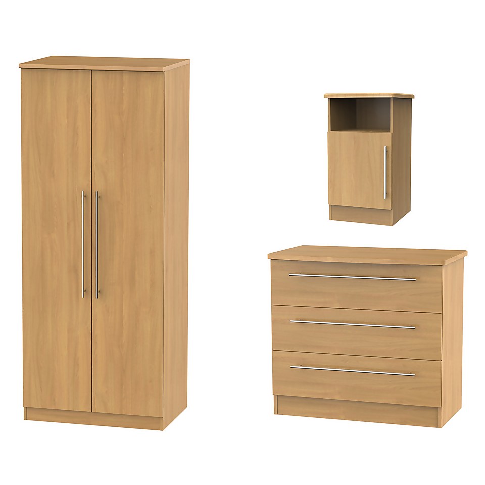 Siena 3 Piece Bedroom Furniture Set - Modern Oak