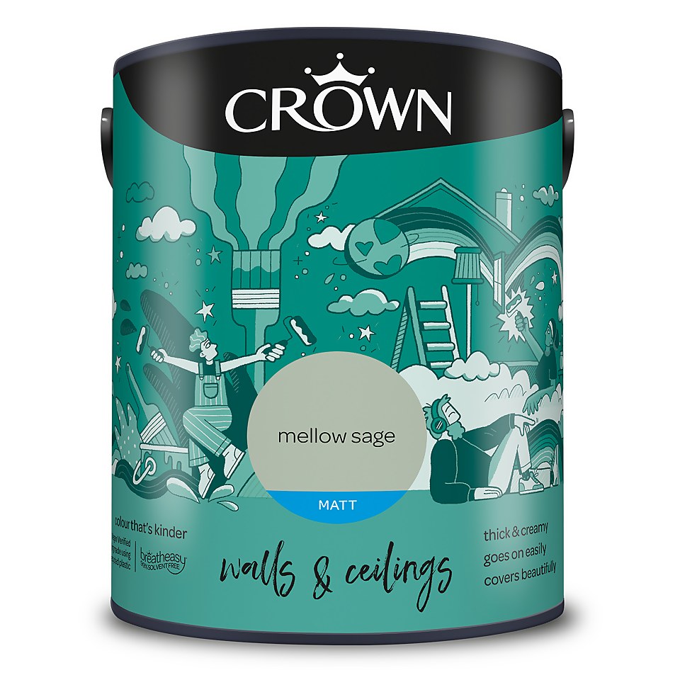 Crown Walls & Ceilings Matt Emulsion Paint Mellow Sage - 5L