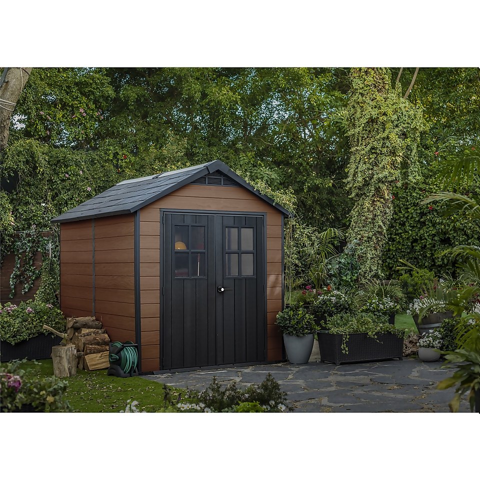 Keter Newton 7.5 x 9ft Outdoor Plastic Garden Storage Shed - Brown