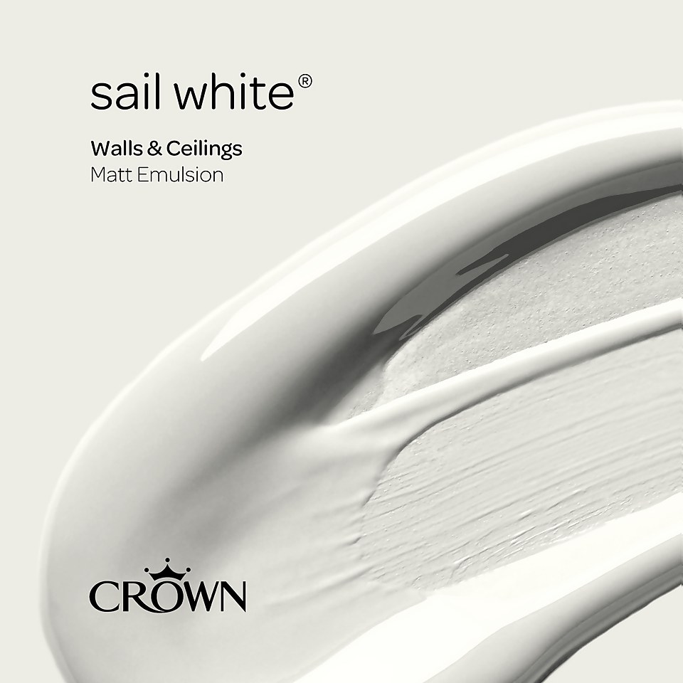 Crown Walls & Ceilings Matt Emulsion Paint Sail White - 5L