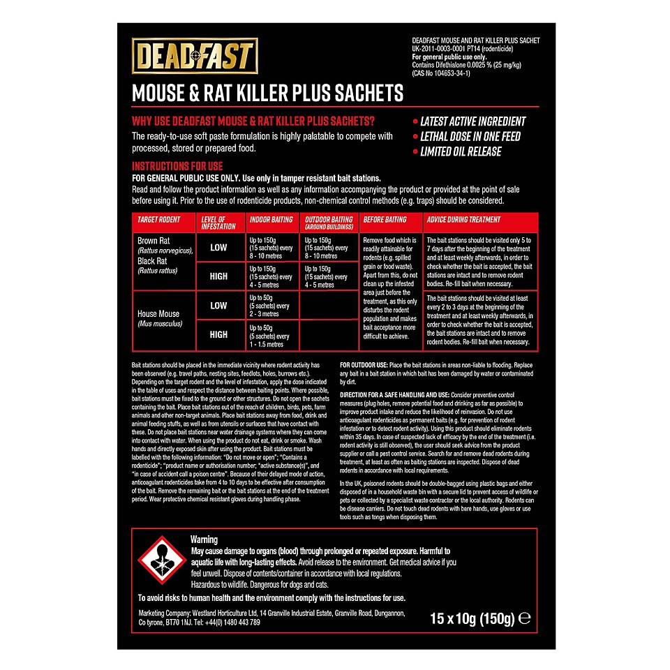 Deadfast Mouse and Rat Killer Plus 15 Sachets