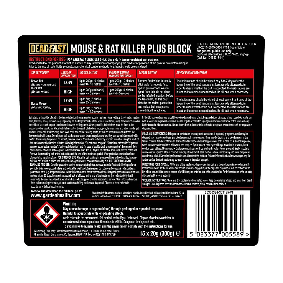 Deadfast Mouse and Rat Killer Plus 15 Block
