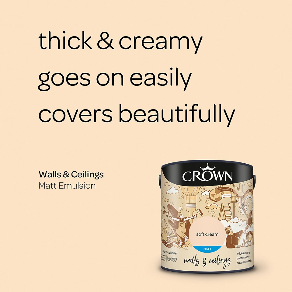 Crown Walls & Ceilings Matt Emulsion Paint Soft Cream - 2.5L