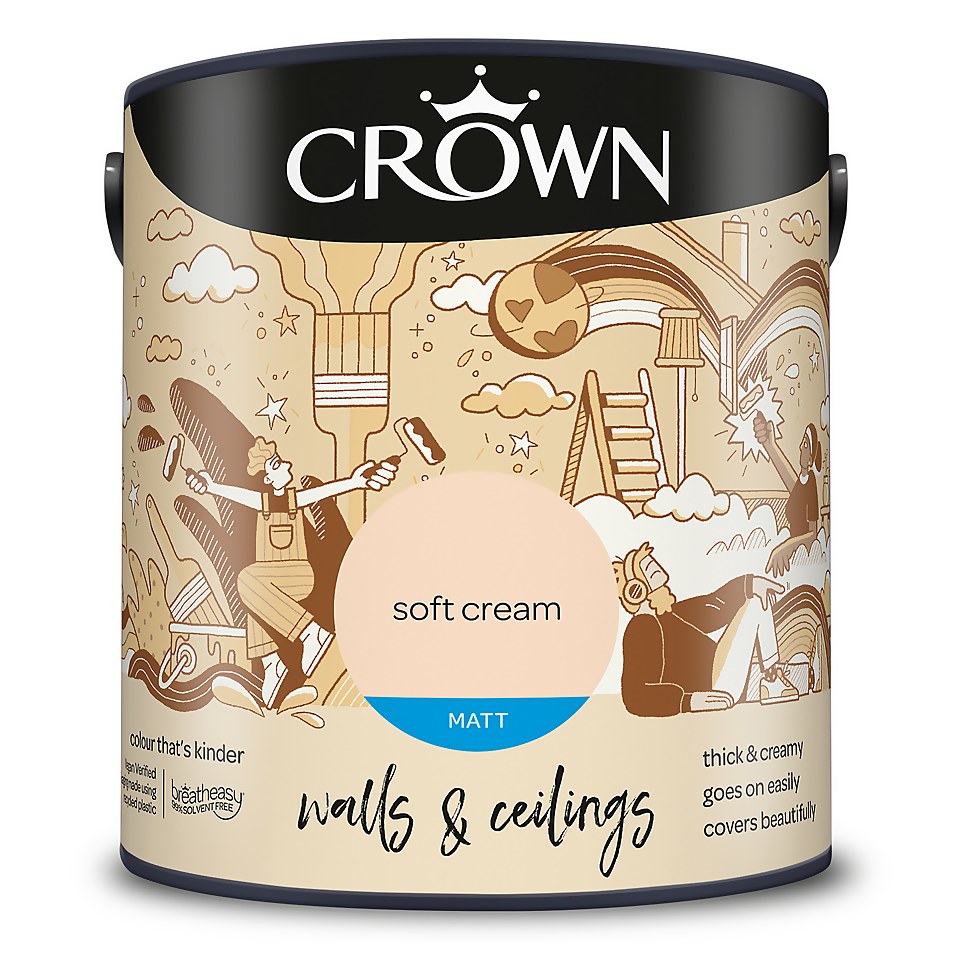 Crown Walls & Ceilings Matt Emulsion Paint Soft Cream - 2.5L