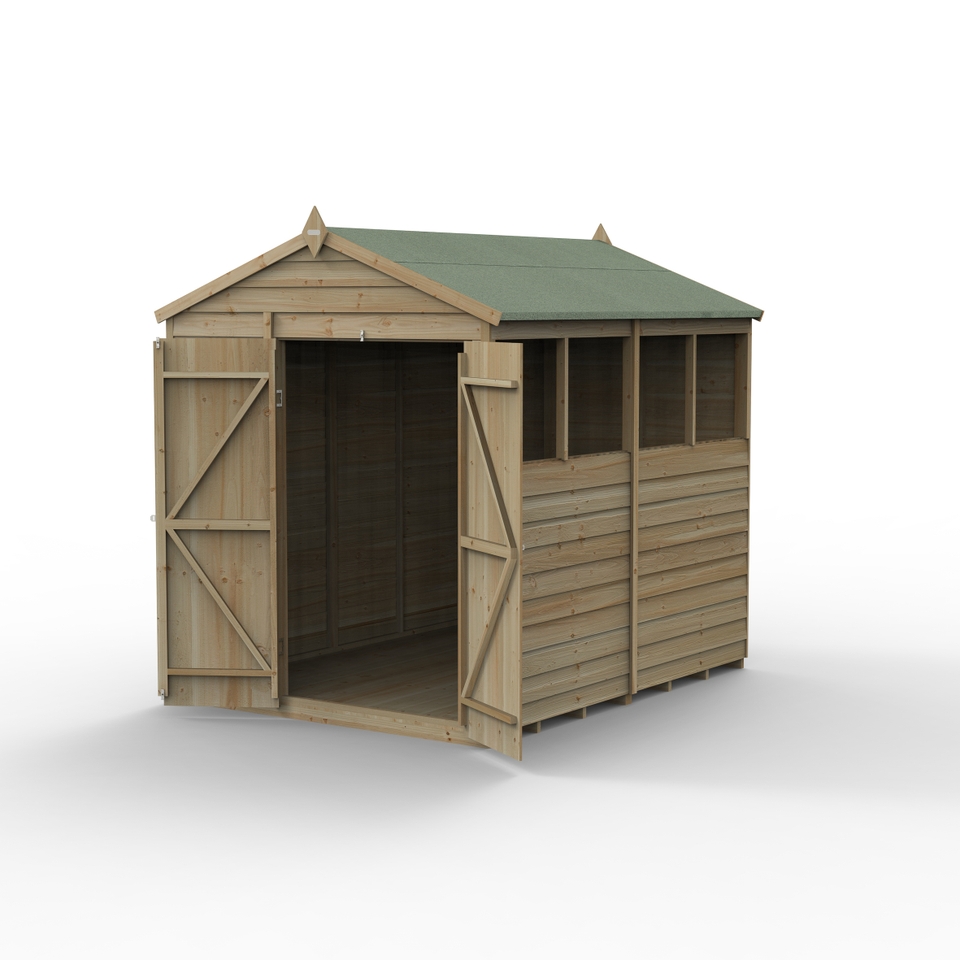 Forest Garden 4LIFE Apex Shed 6 x 8ft - Double Door 4 Window (Home Delivery)