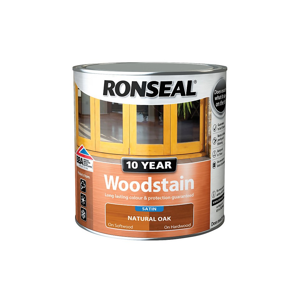 Ronseal 10 Year Woodstain Natural Oak Satin - 750ml