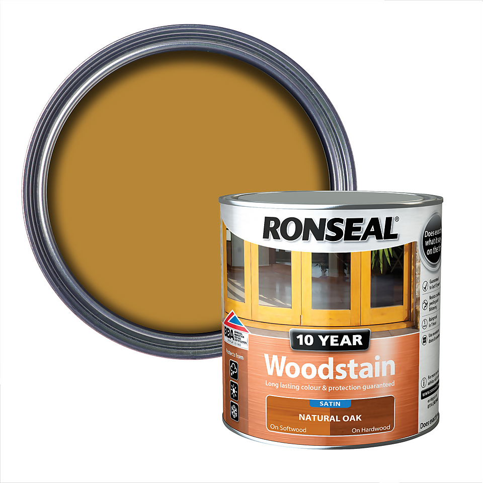 Ronseal 10 Year Woodstain Natural Oak Satin - 750ml