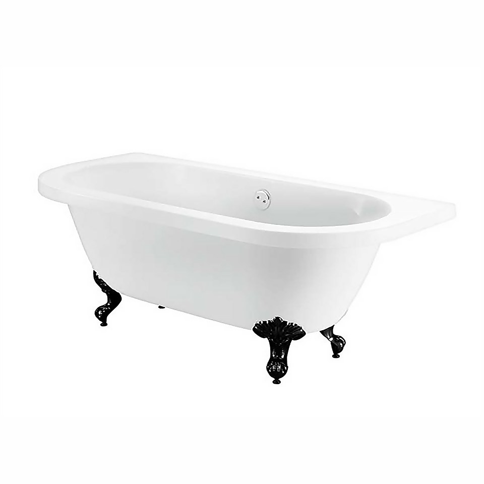 Bathstore Belmont Back to Wall Roll Top Bath with Black Feet