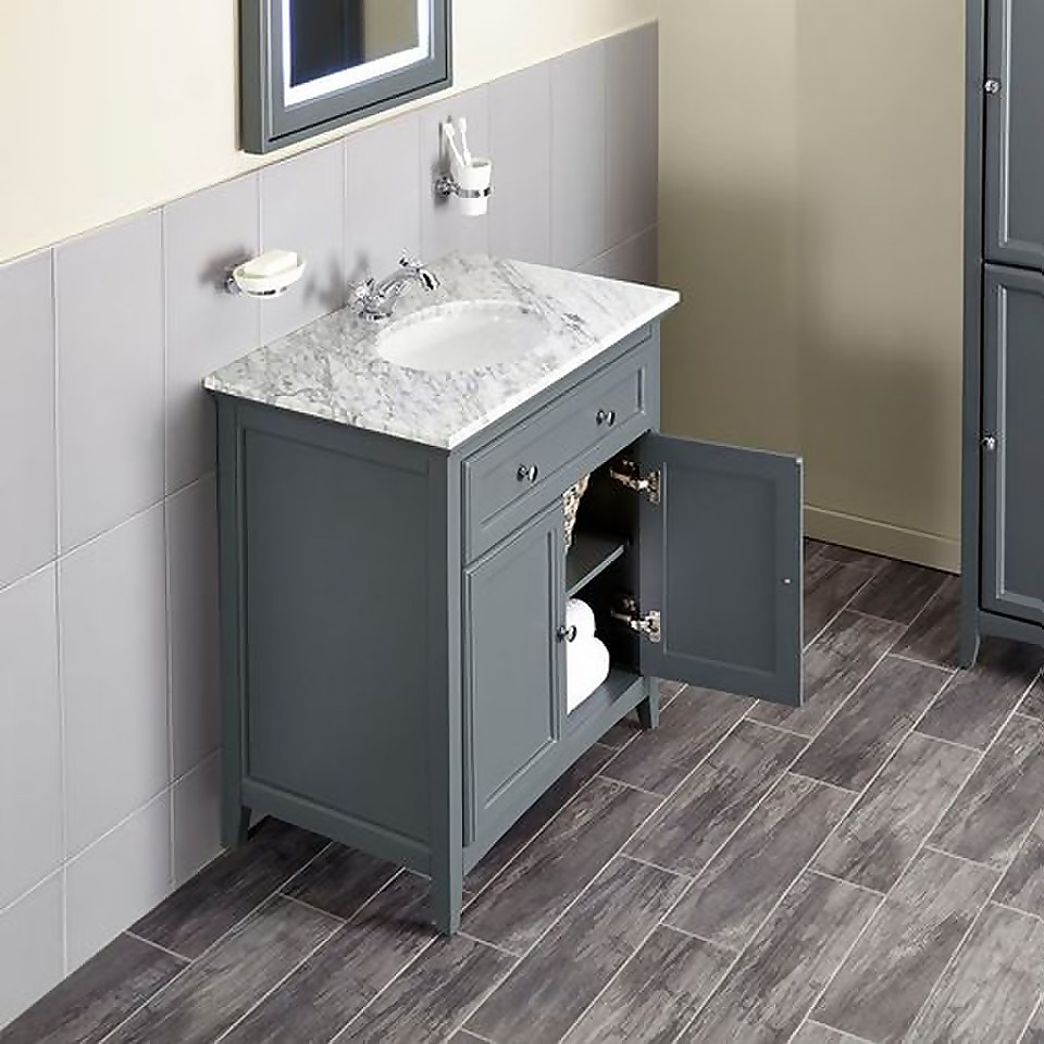 Bathstore Savoy 790mm Marble Top Floorstanding Vanity Unit - Charcoal Grey
