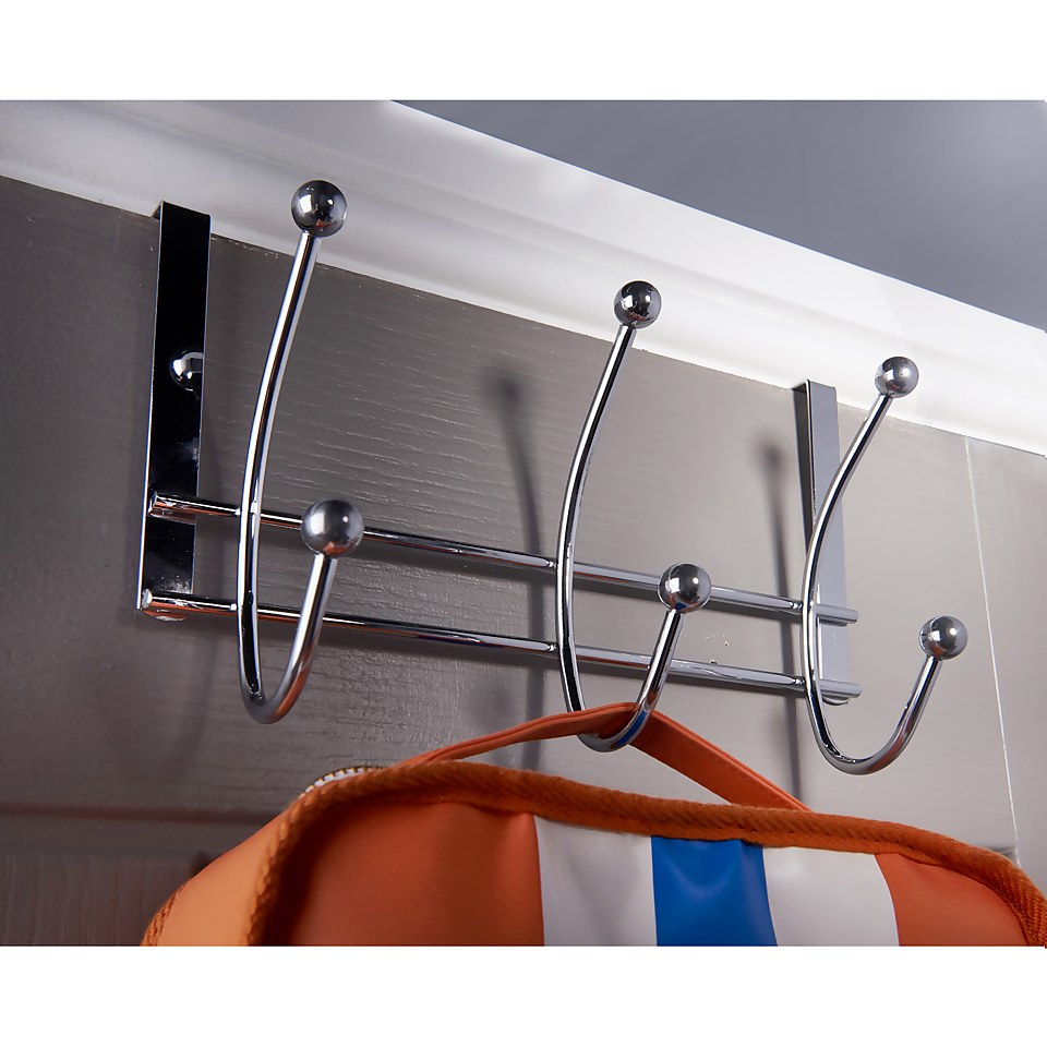 Hat and Coat Over the Door Hanger - Chrome Plated - 3 Hooks
