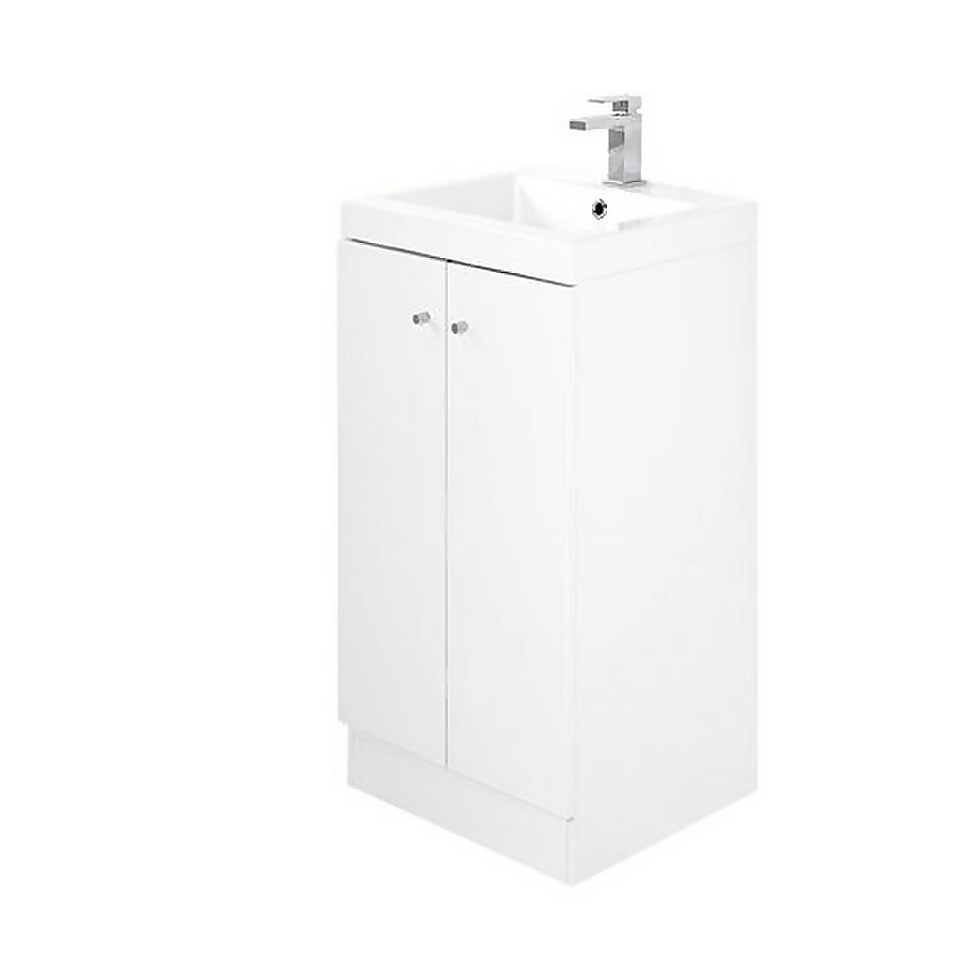 Bathstore Alpine Duo 400mm Basin and Floorstanding Vanity Unit - Gloss White