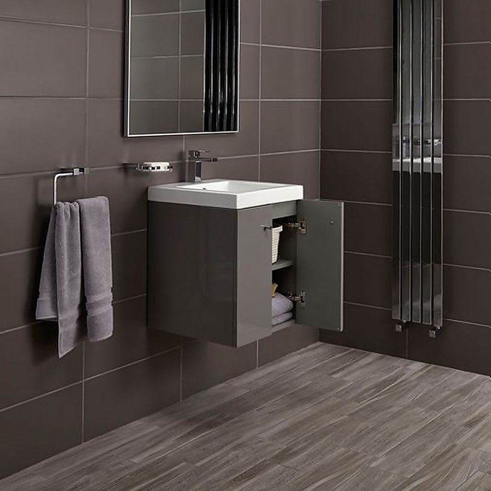 Bathstore Alpine Duo 400mm Basin and Wall Hung Vanity Unit - Gloss Grey