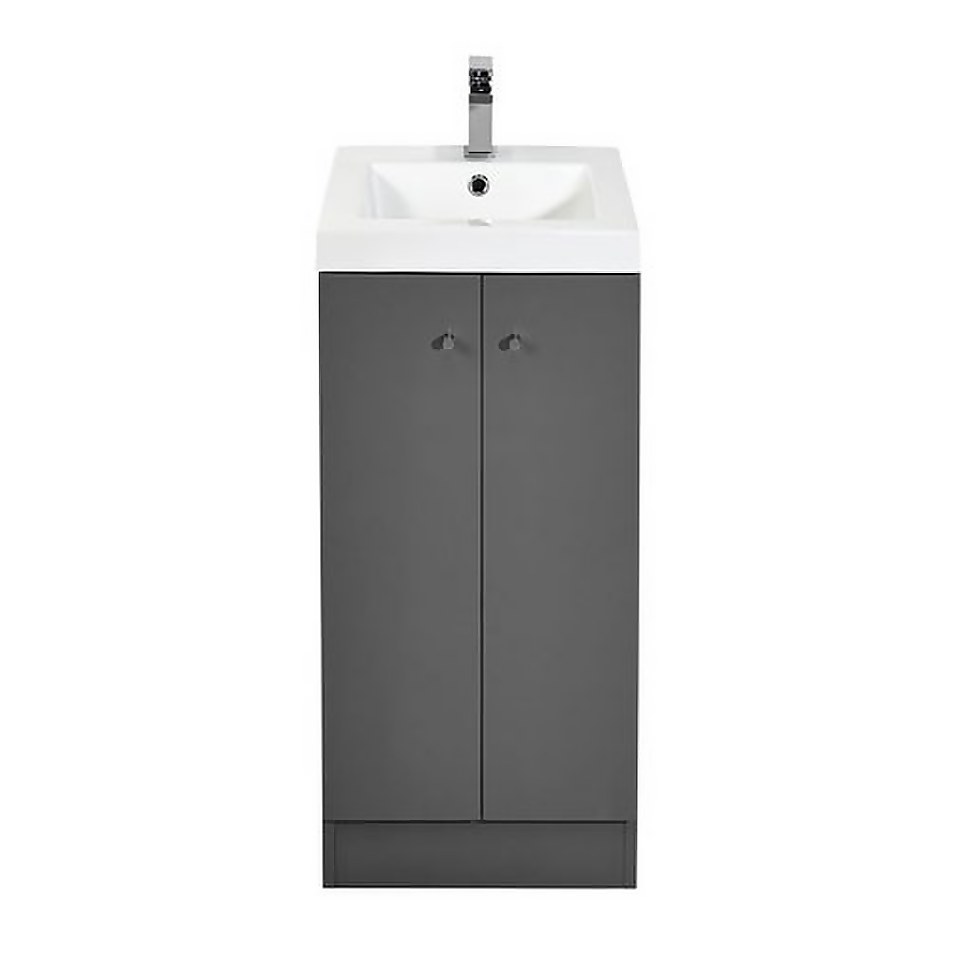 Bathstore Alpine Duo 400mm Basin and Floorstanding Vanity Unit - Gloss Grey