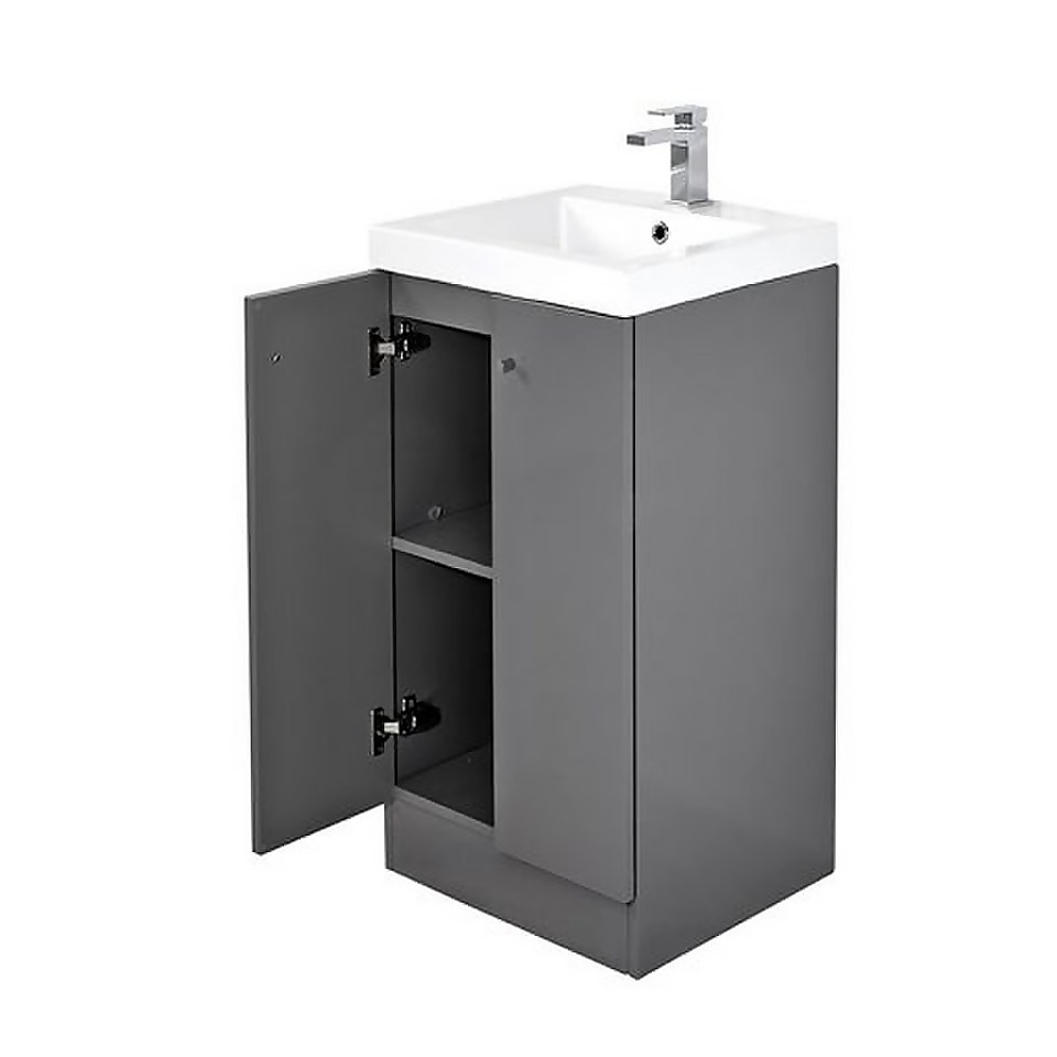 Bathstore Alpine Duo 400mm Basin and Floorstanding Vanity Unit - Gloss Grey