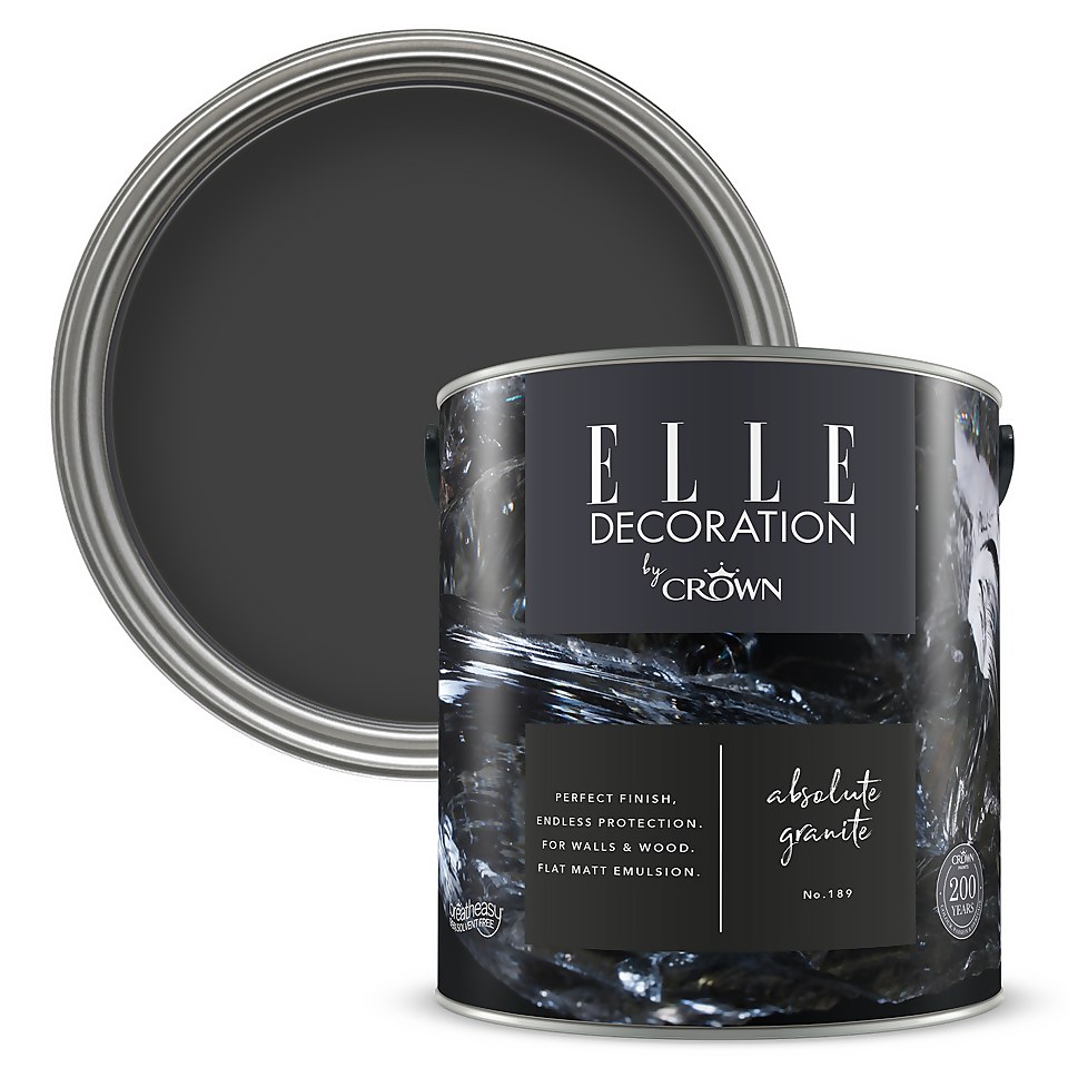 ELLE Decoration by Crown Flat Matt Paint Absolute Granite - 2.5L