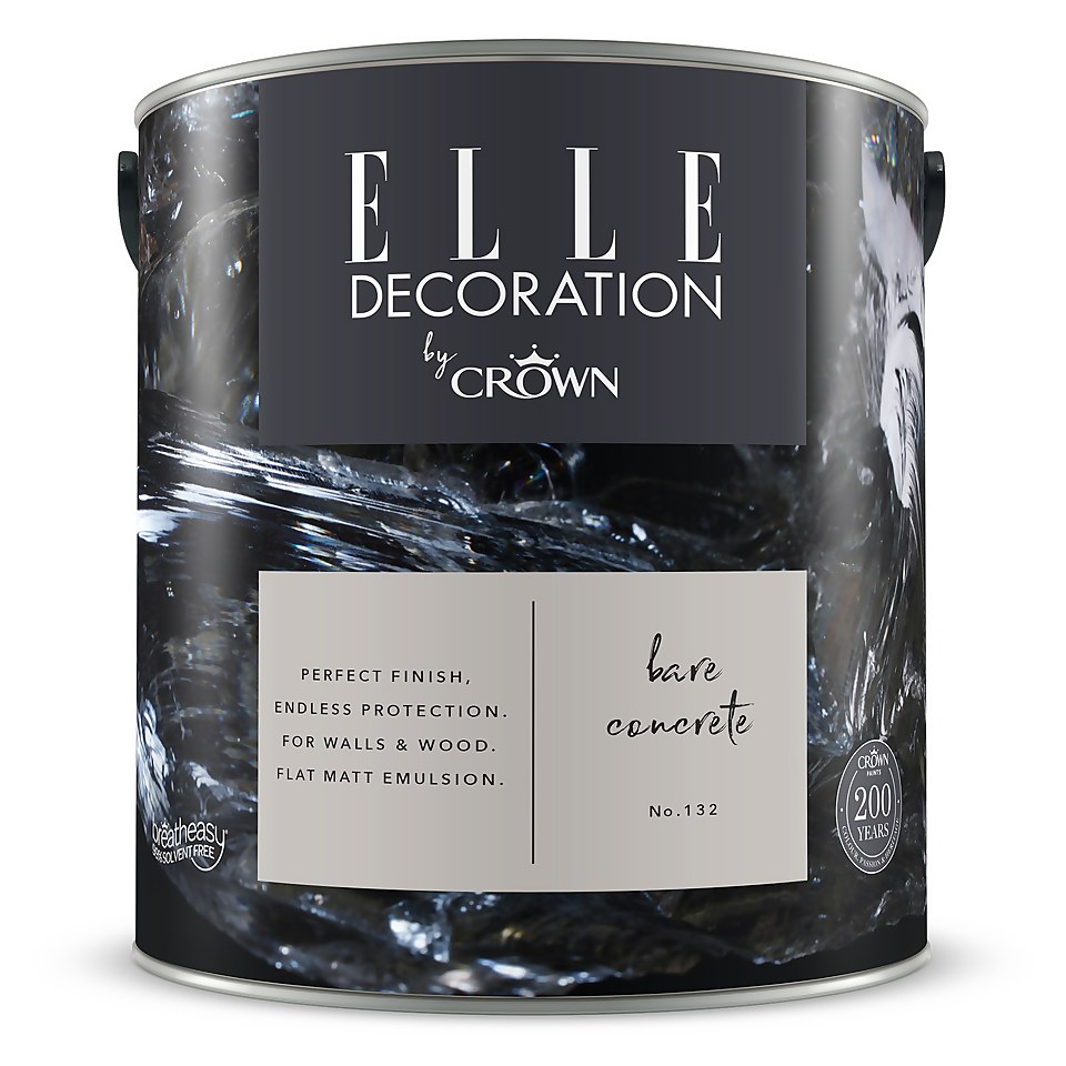 ELLE Decoration by Crown Flat Matt Paint Bare Concrete - 2.5L