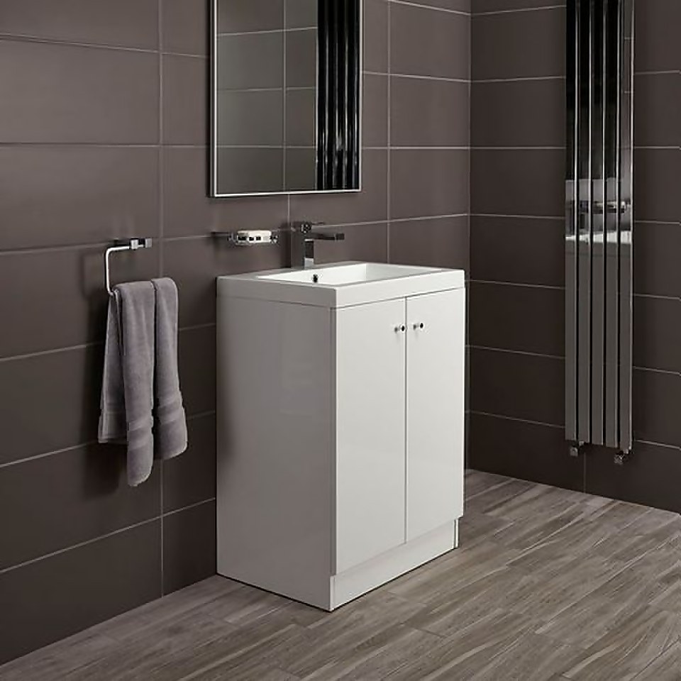 Bathstore Alpine Duo 600mm Basin and Floorstanding Vanity Unit - Gloss White