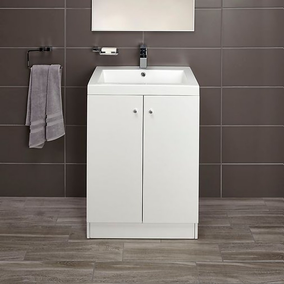 Bathstore Alpine Duo 600mm Basin and Floorstanding Vanity Unit - Gloss White