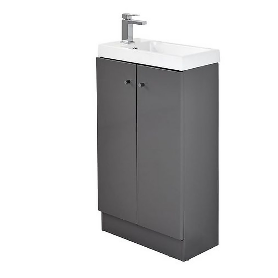 Bathstore Alpine Duo 495mm Basin and Floorstanding Vanity Unit - Gloss Grey